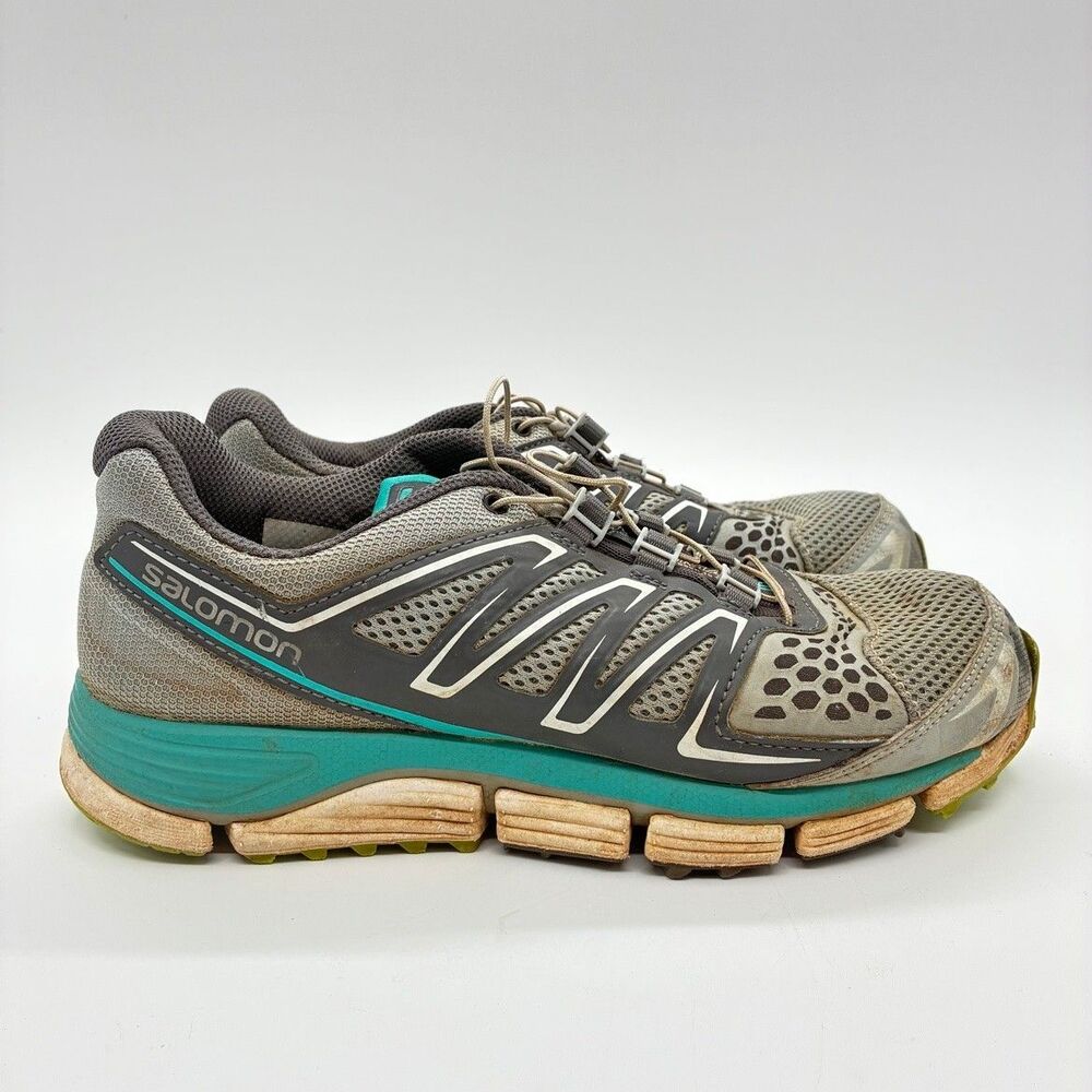 Salomon XR Crossmax Womens 7.5 Gray Teal Trail Running Shoes Contagrip